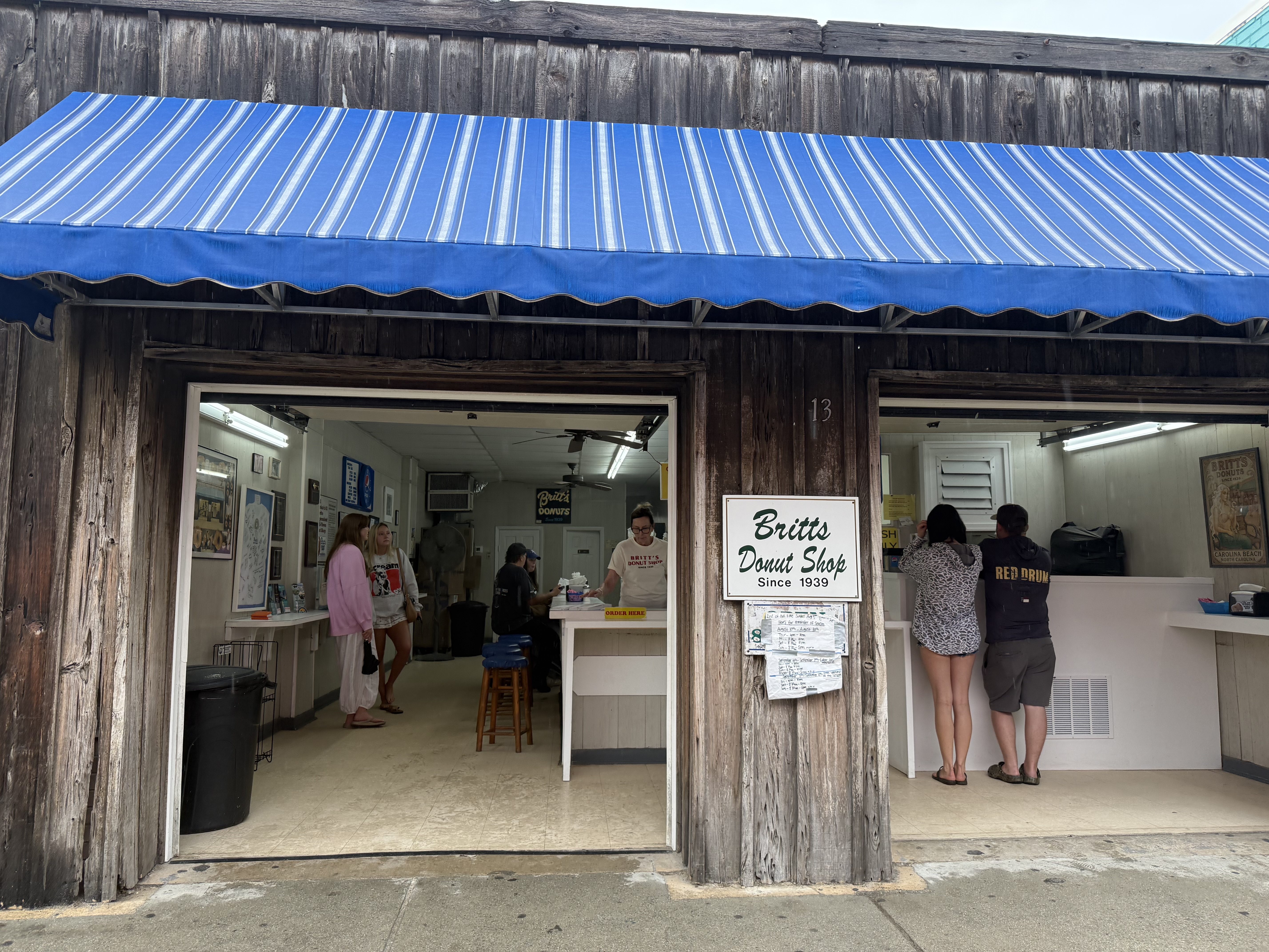 Britt's Donut Shop at Carolina Beach, surprisingly empty on a rainy day